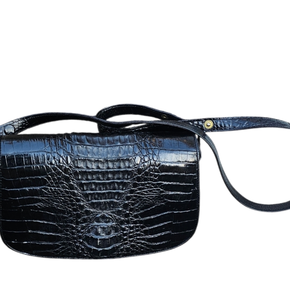 Chapelet Black Crocodile-Embossed Shoulder Bag - Picture 2 of 7